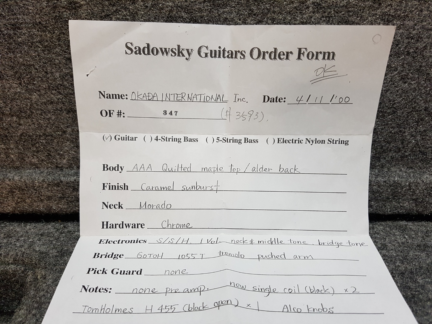 2000 Sadowsky NYC Custom Order 